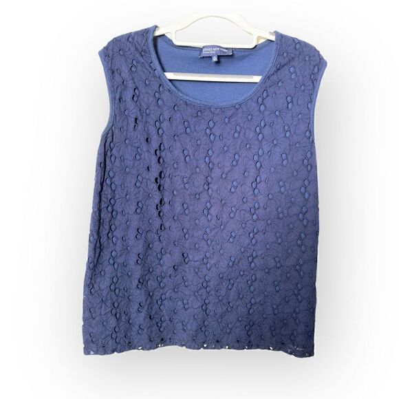 Jones New York Signature Blue cotton eyelet tank top women’s Size M - Picture 1 of 7